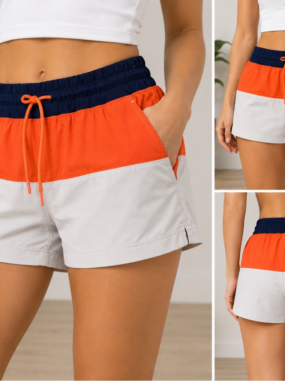 Women’s Colorblock Athleta Shorts in Orange 2